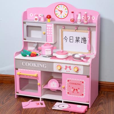 China Hot Selling Custom Toddler Environmental Material Pretend Cooking Pretend Role Play Set Children Wooden Kitchen Toys For Girls for sale