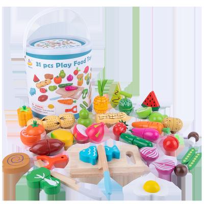 China 31pcs-set Eco-friendly Toy Food Playset Fruit Cutting Toy Magnetic Wooden Food Toy Vegetable Children Cutting Toy for sale