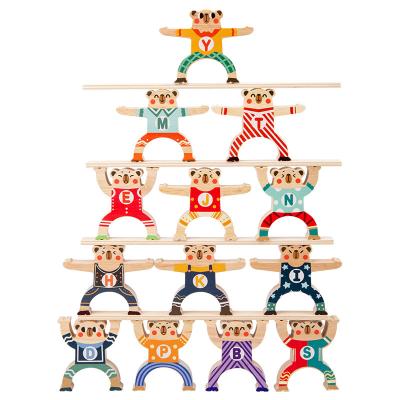 China Child Brain Training Games Stack High Bear Hercules Balance Toys Wooden Building Educational Blocks Eco-friendly Material for sale