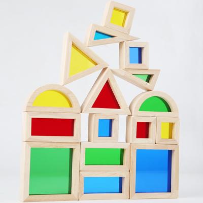 China The first material eco-friendly children's education form colorful wooden toys color window tower creative building blocks for sale