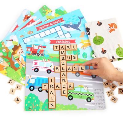 China Kids Eductional Toy Wooden Alphabet English Word Spelling Puzzles for Kids Educational Word Solitaire Game for sale