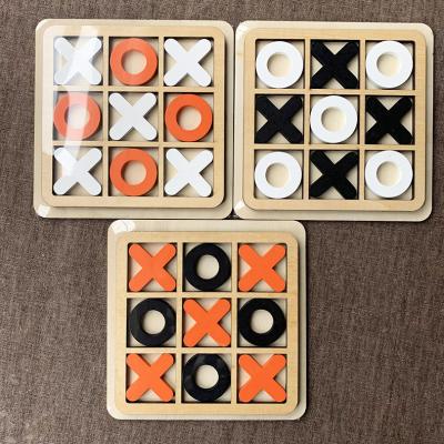 China OX Puzzle Board Party Table Wooden Children Education Toy Wooden Tic-Tac-Toe Chess Three Early Line Games for sale