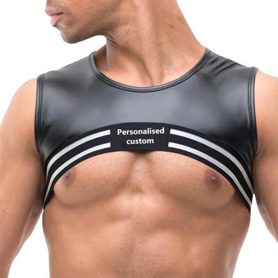 China Anti-Wrinkle Premium Polyester Rubberized Classic Fit Wetlook Mens Underwear Cropped Vest Mens Vests And Vests Crop Top Harness Tank Top for sale