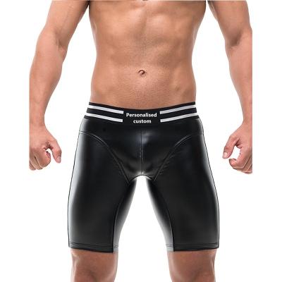 China QUICK DRY Mens Comfort And Support Wetlook High Waist Leather Top Bike Shorts Boxer Mens Underwear With Logo Custom for sale