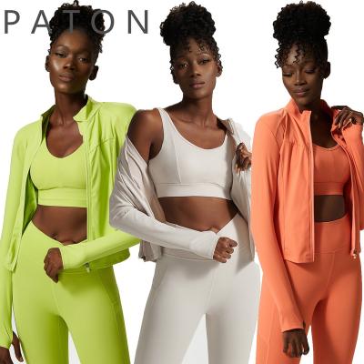 China Breathable Wholesale Lemon Full Zipper Lulu Top Jacket Yoga Tops Outdoor Jackets 3 Pieces Set High Waist Yoga Pants for sale