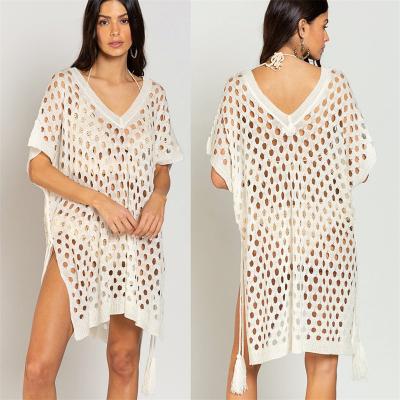 China 2022 Breathable Designer's New Hollow Knitted Blouse Beach Cover Up Beach Dress Swimsuit Swimwear for sale