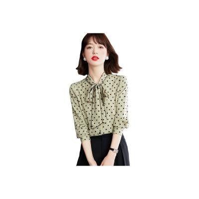 China Anti-pilling type hot sale bow collar design of cuff easy to stretch anti-pilling women's blouses and shirts for sale