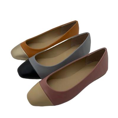 China Flat 2023 Wholesale custom matte leather fabric ladies single shoe square toe with toe panel women flat office shoes for sale