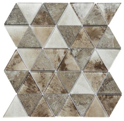 China China Flooring Peel and Stick Wall Backsplash Mosaic Gray BrownTriangle Cheap Glass Mosaic Slab for sale