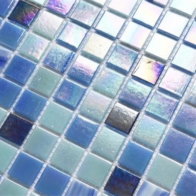 China modern iridescent blue swimming pool tile/cheap glass mosaic tile for sale