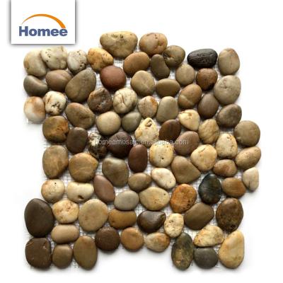 China Natural Stone Parquet Brown Pebbles Backsplash Garden Floor Marble Mosaic Slab Cutting Pebble Slabs Marble Mosaic for sale