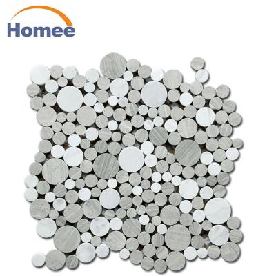 China Hot Sale Designer Gray Mix Round Shape Mosaic Parquet Tiles Thassos White Stone Circle Waterjet Marble Mosaic for sale