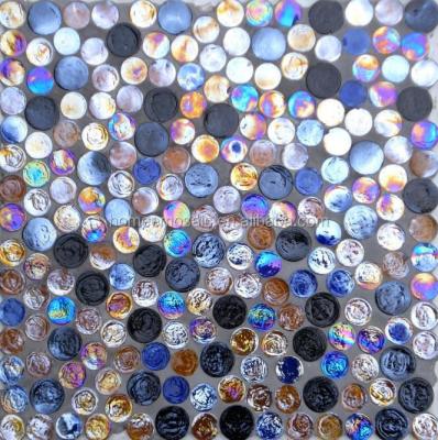 China Iridescent Parquet Multi-Size Round Glass Mosaic Slab for sale