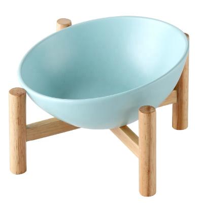 China Hot Selling Non-automatic Indoor Durable Plain Tilted Ceramic Pet Dinnerware Bowl With Stable High Rack for sale