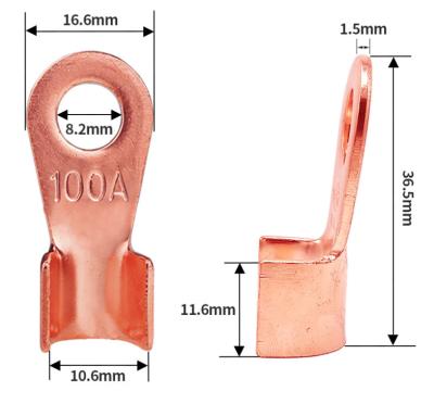 China Wire Connecting Red Copper Open Terminal 10.2mm Dia Battery Cable Connectors OT 100A Hooks for sale