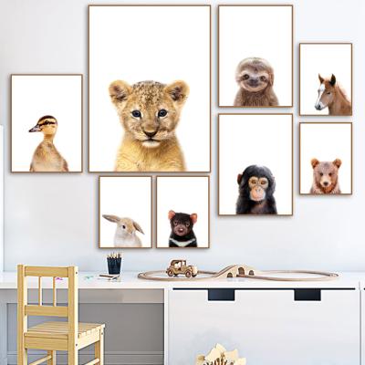 China Modern Home Decor Rabbit Bear Tiger Horse Monkey Animals Wall Pictures Baby Kids Room Decor Wall Art Waterproof Nordic Decor for sale