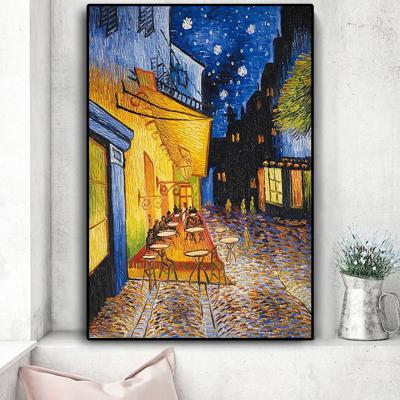 China Waterproof Famous Cafe Terrace at Night Oil Painting Reproductions on Canvas Modern Van Gogh Abstract Art Paintings for sale