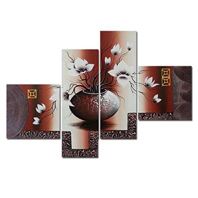 China Waterproof Elegant 4Pcs/Set Flowers Stretched and Framed Hand Painted Modern Wall Art Canvas Decor for sale