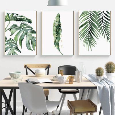 China Plant Waterproof Green Decorative Picture Style Modern Home Decoration Leaves Wall Art Canvas Painting for sale