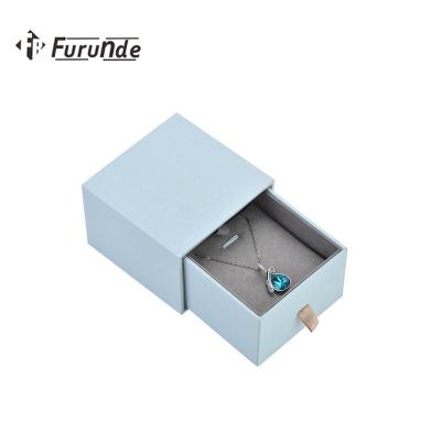 China Handmade Wholesale Custom Bangle Bracelet Ring Earring Box Drawer Packaging Jewelry Packaging Blue Plastic Jewelry Box for sale