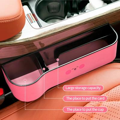 China Sports Stylish Details Bottle Cup Holder Tall Top Leather Seat Isofrequency Repeater Organizer Car Side Gap Storage Box for sale