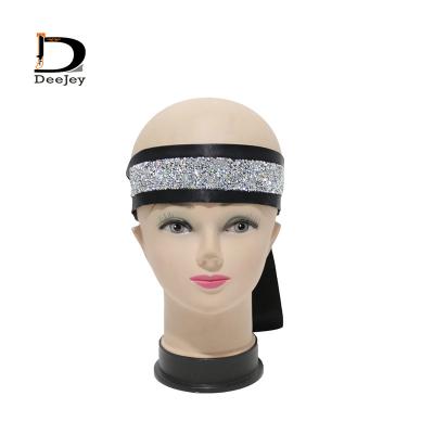 China Custom Logo Edge Wrap Scarf With Rhinestone Satin Satin Hair Band Hair Accessories For Women Privatable Silky Hair Wrap for sale