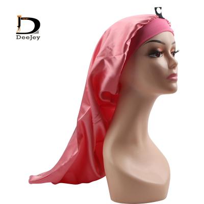 China Custom Logo Designer Sleeping Silk Satin Long Barred Hair Cowl For Women Braids Black Cowl for sale