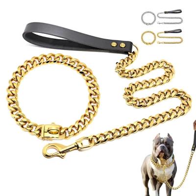 China PNB Personalized High Quality Gold 32mm Wide Silver Dog Collar Customized Stainless Steel Chain Link Cuban Dog Collar for sale