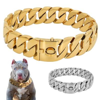 China Personalized Steel316 Bulldog Doberm Thick Stainless Gold Silver Dog Collars Metal Dog Chain Collars for sale