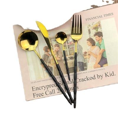 China Sustainable Luxury Stainless Steel SS304 Gold Black Cutlery Set Flatware Set Dinnerware Set for sale