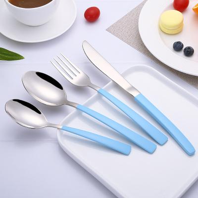 China Blue Painting Handle Spray Cutlery And Spoon Set Gift Stainless Steel Viable High Quality Tableware for sale