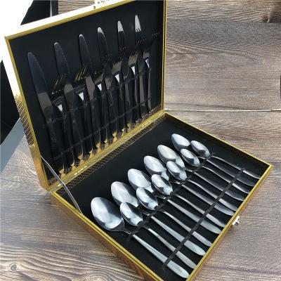 China Viable Black Cutlery Set, 24 Pcs Cutlery Sets, Dishwasher Safe Black Stainless Steel Flatware Set For Gift Party for sale