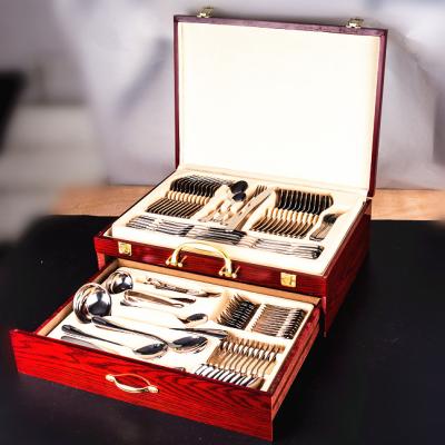 China Sustainable 72pcs Cutlery Set With Wooden Box Packing , 72pcs Stainless Steel Cutlery Set for sale