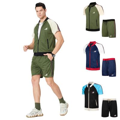 China 2022 Trend QUICK DRY Men Short Set Short Sleeve Cardigan Patchwork Sports Zipper Shorts Set Workout Shorts Set for sale