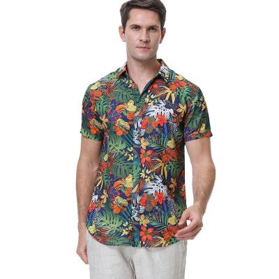 China Anti-wrinkle Men's Shirt 2022 Summer Fashion Buttons Short Sleeve Print Hawaii Shirt Flower Shirts For Men for sale