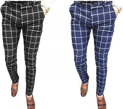 China Anti-wrinkle custom pants 2022 high quality fabric mens spring polyester plaid pants stacked sports tracksuit men for sale