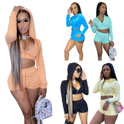 China 2022 Summer QUICK DRY 2 Piece Pants Set Biker Matching Women Two Piece Set Booty Shorts Hoodie Sweater Shorts Set Women for sale