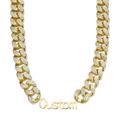 China High Quality Personalized Hip Hop Jewelry Miami Custom Name Cuban Link Chain Necklace For Women Choker 19mm Diamond Iced Out Name Plate for sale