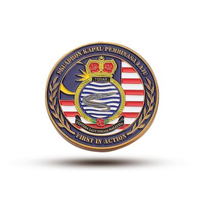 China Custom Factory Price Europe Crown Malaysia Flag 3D Engrave Soft Enamel Collectible Challenge Coin for sale