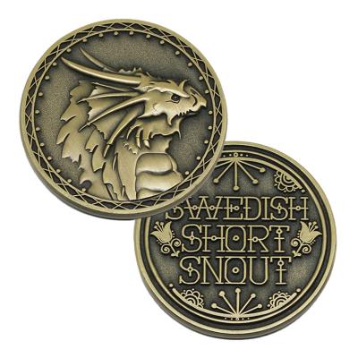 China Custom Europe Brass Antique Color Engrave Metal Challenge Coin for sale