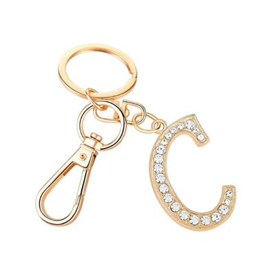 China Metal Accessories A~Z Alphabet C Letters Key Chain Gold Color With Diamond Keyring Keychains for sale