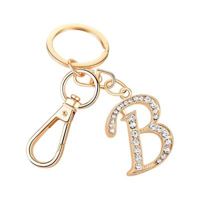 China Gold key chain color etc. Metal Accessories A~Z Custom Zinc Alloy Alphabet Letters Logo With Diamond Keyring Keychains for sale