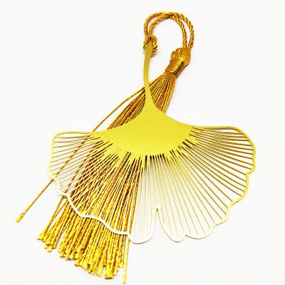 China Custom Europe Metal Stainless Steel Gold Color Ginkgo Leaf Bookmark With Tassels for sale