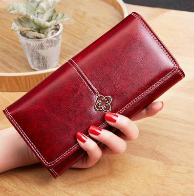 China Fashion High Quality Ladies Purse Wallet Long With Phone Vintage Wax Oil Leather Women Wallets for sale