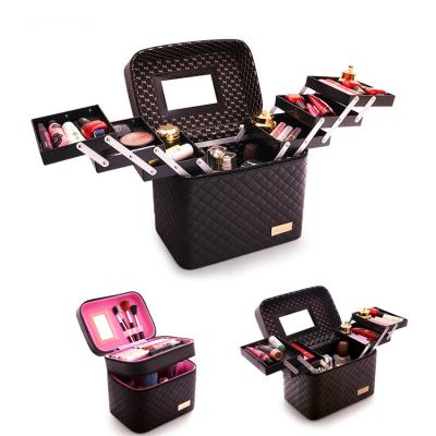 China High Quality Make Up Cosmetic Storage Box Bags And Cases Rose Gold Professional Vintage Aluminum Make Up Case Mirror for sale