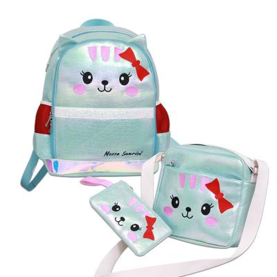 China Cute Waterproof Pu Leather Kids Backpacks Girls School Bags With Lunch And Pencil Bag The Print For Animal Cat for sale