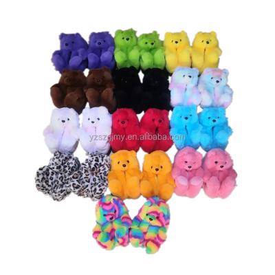 China Cushioning Wholesale Teddy Bear Slippers 2021 For Women Girls Plush Fur Slippers Winter Indoor Home Slippers for sale