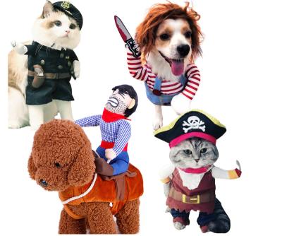 China Viable Funny Halloween Cosplay Dog Costume Dog Decoration Clothes Cowboy Riding Costumes Jacket Coat for sale