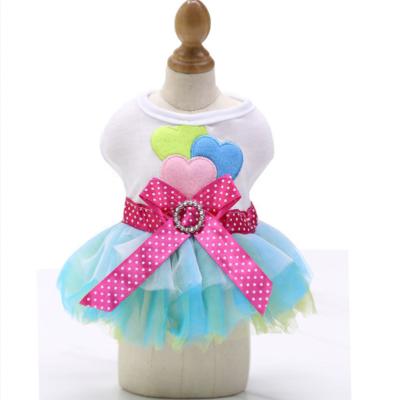 China 2021 stocked spring and summer new soft pet dress teddy dog ​​clothes lace up tulle pet skirt for sale