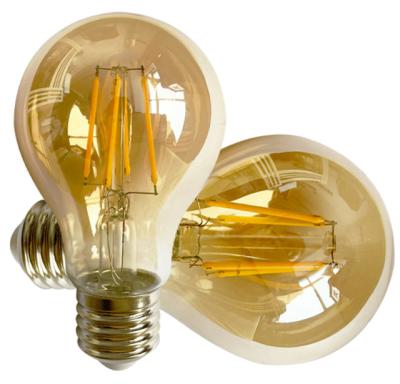 China 6W 100lm/w A60 230V IC Indoor Linear Driver Glass Amber Color LED Filament Light Bulbs for sale